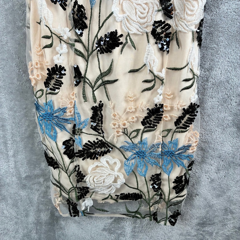 Lulus Show Stopper Dress M Midi Mesh Embroidered Sequin Floral Wedding Party - Picture 9 of 16
